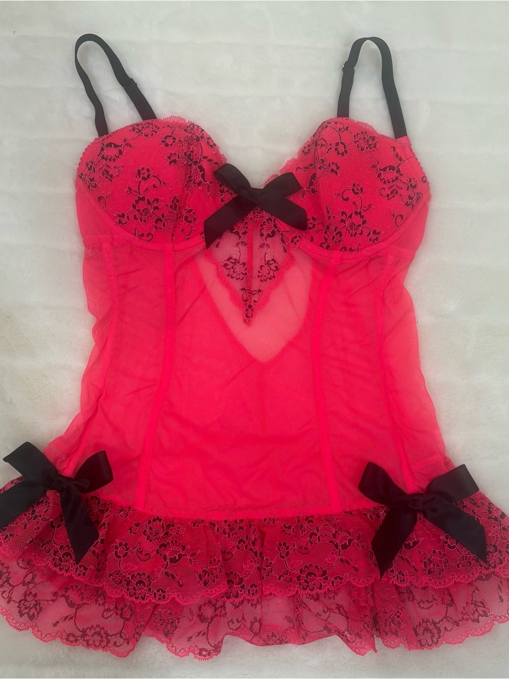 Victoria’s Secret Pink Lace Babydoll Bustier with Black Accents -